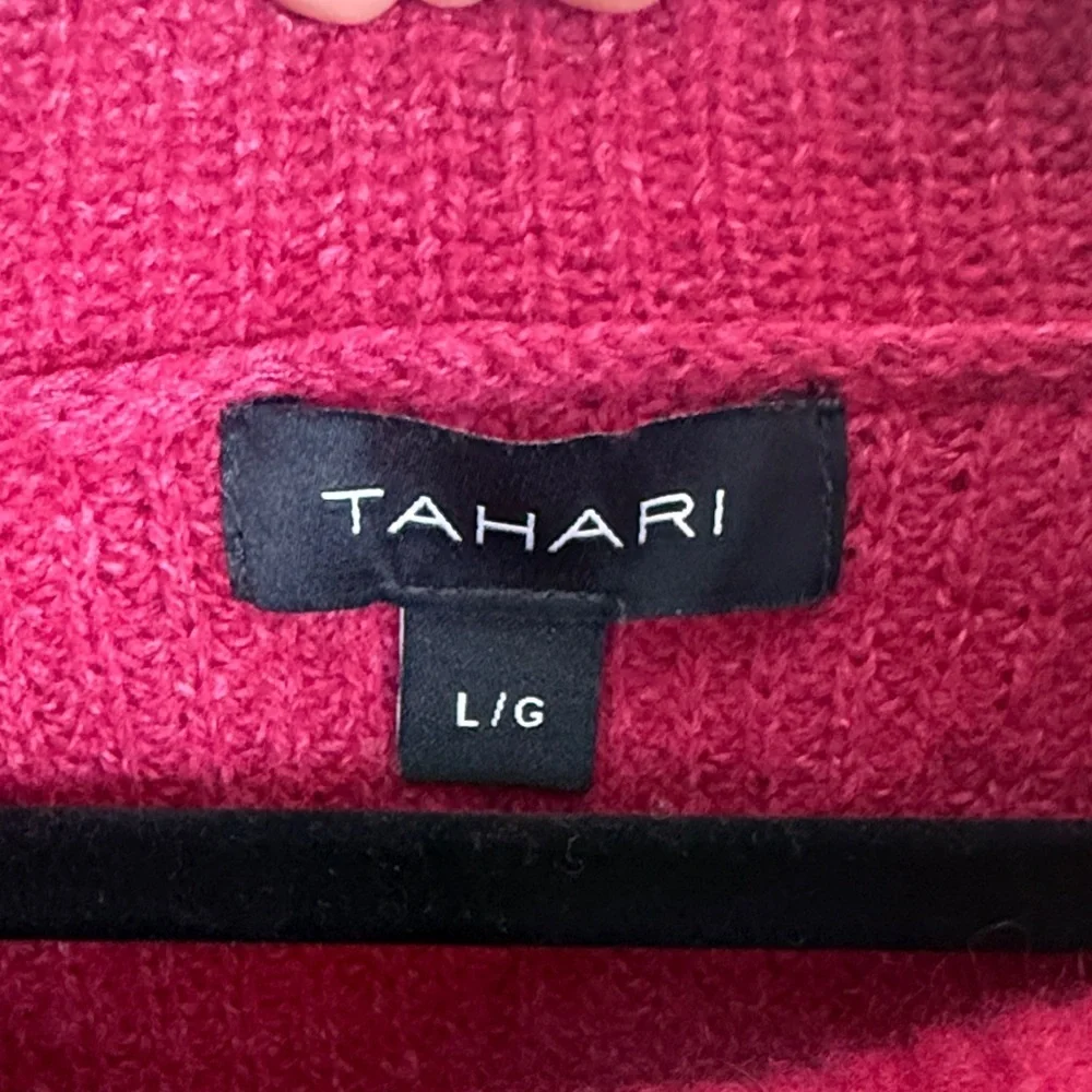 Tahari Merino Wool Cotton Blend Hot Pink Cowl Neck Long Sleeve Knit Sweater - Picture 3 of 9